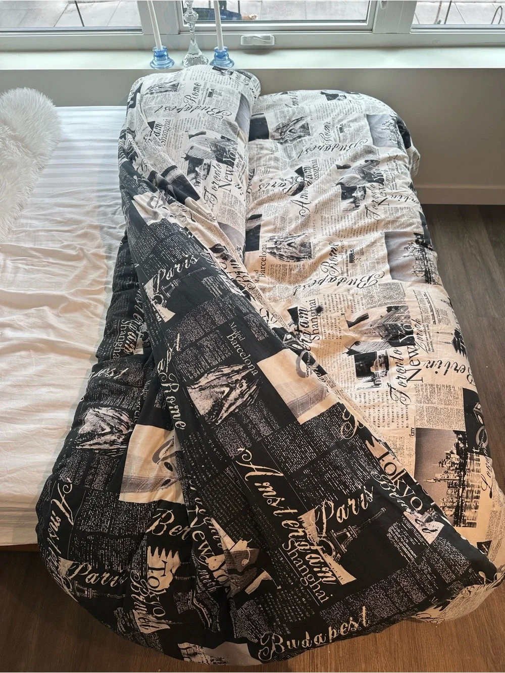 Neutral Black & White Newspaper Print Comforter - Home Bedding